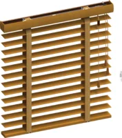 Detailaufnahme einer Jalousie mit grauem Zugseil und Stoffband